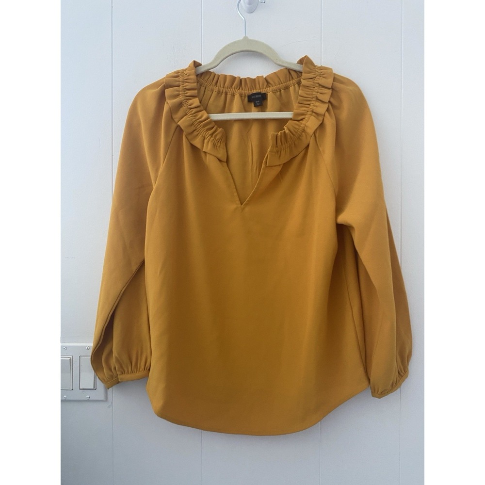 J.Crew Drapey Ruffleneck Top 365 Crepe Blouse XS Mustard Yellow AS435